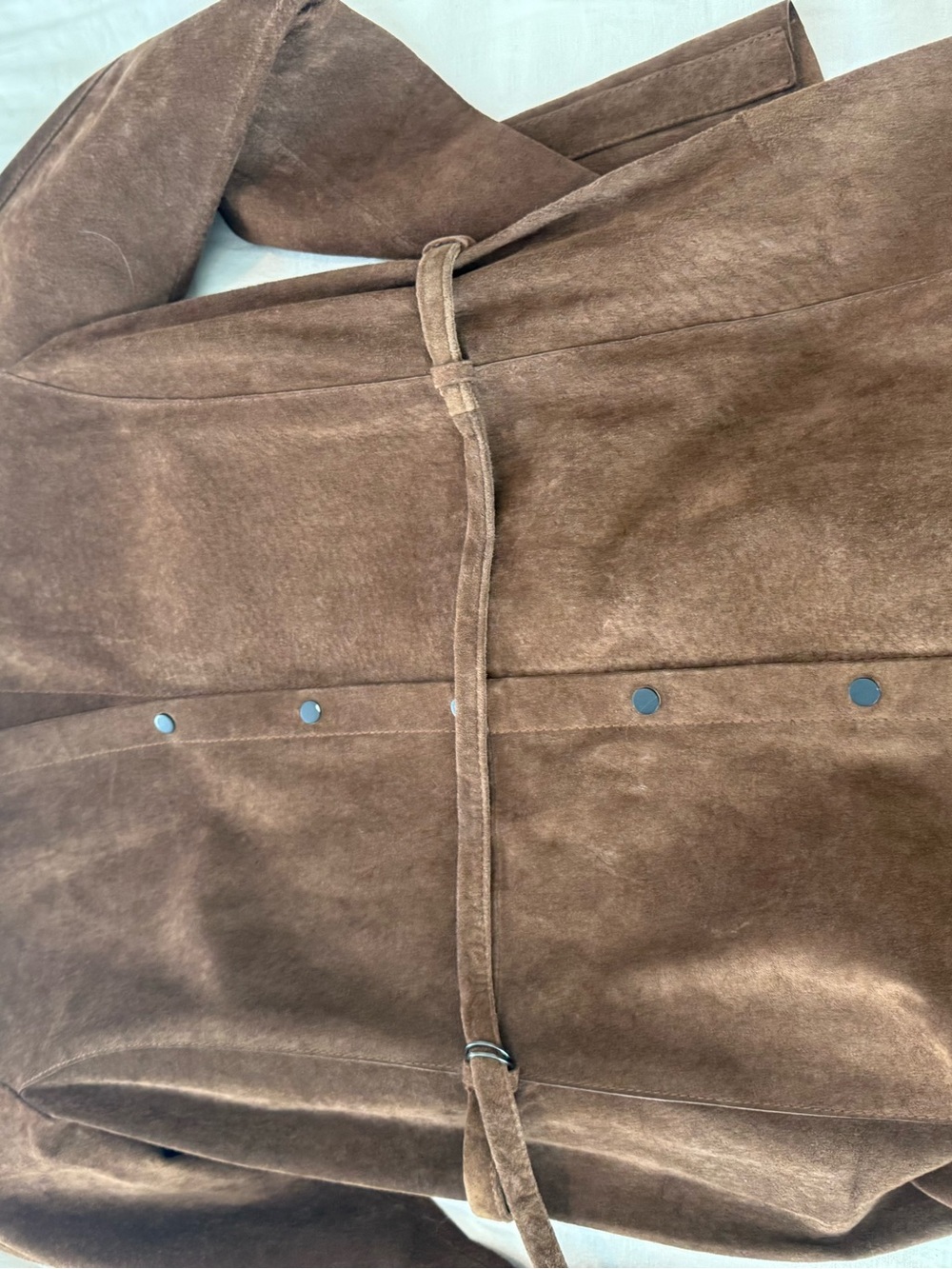 Ecru Suede Button-Front Brown Long Jacket with Belt NWT 1400 - Picture 10 of 11